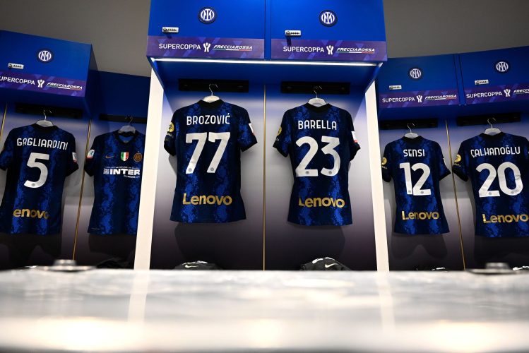 MILAN, ITALY - JANUARY 12: General view inside the dressing room prior to the Italian Super Cup match between FC Internazionale and Juventus at Stadio Giuseppe Meazza on January 12, 2022 in Milan, Italy. (Photo by Mattia Ozbot - Inter/Inter via Getty Images)